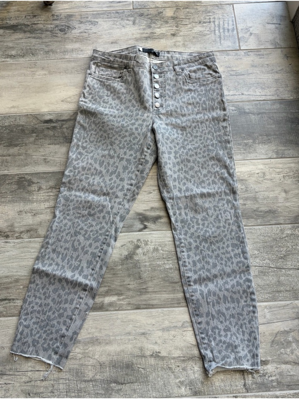 Kut from the Kloth Gray Leopard Print High-Rise Jeans